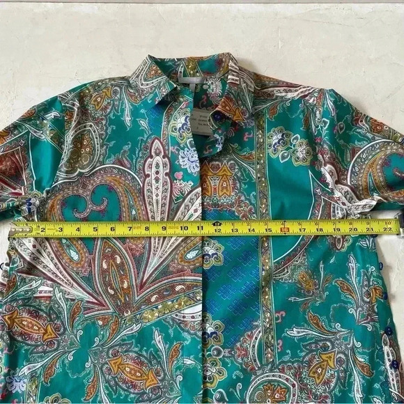 Hinson Wu Gemma Long Sleeve Teal Paisley Print Shirt Size S NWT - Picture 8 of 13